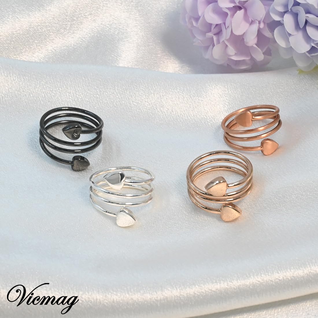 Vicmag conjunto de 4 anillos magnéticos de cobre para looks variados.