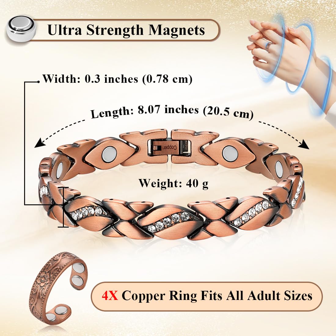 Vicmag cobre puro 99-9, pulsera resistente para uso diario