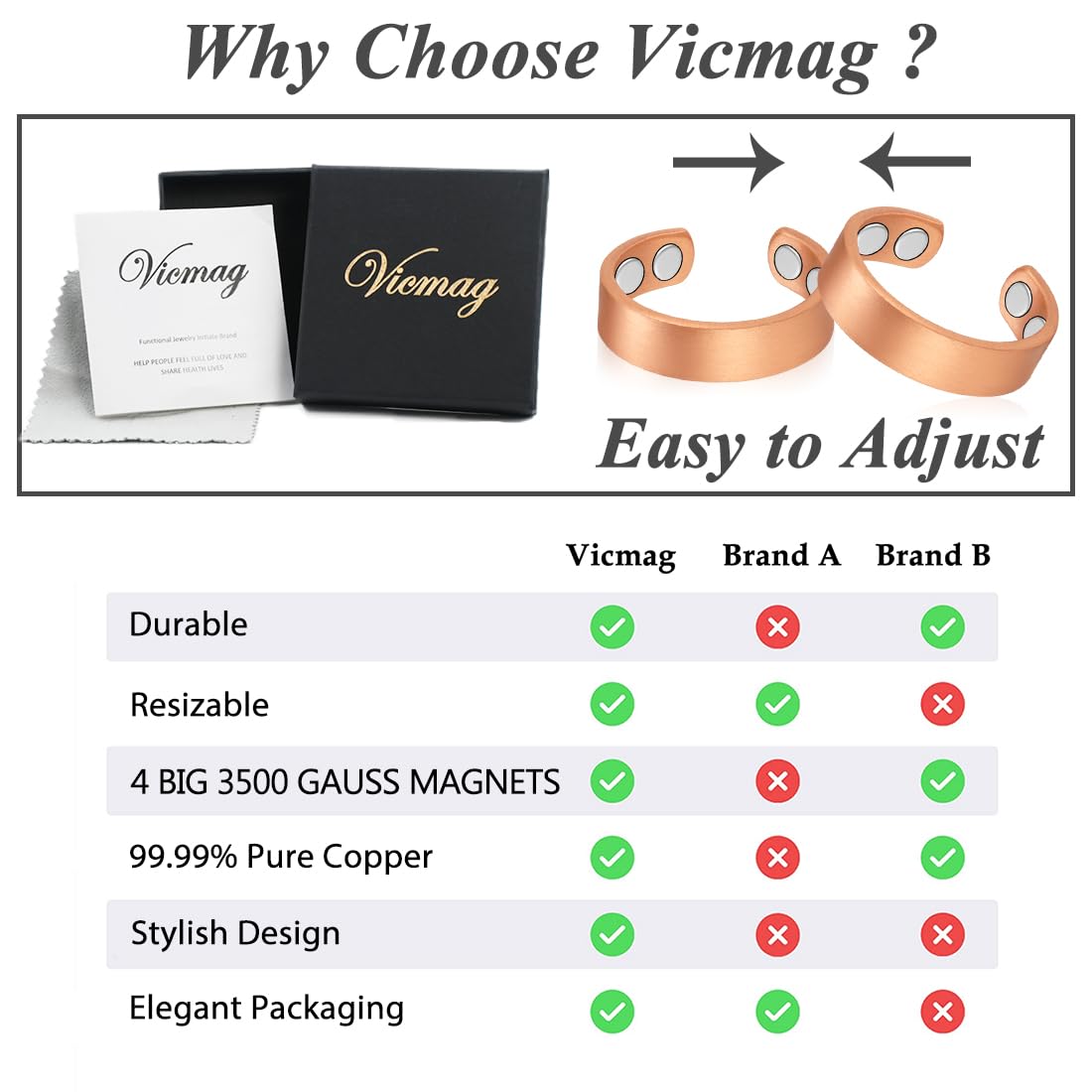 Vicmag, diseño elegante que complementa estilos casuales y formales.