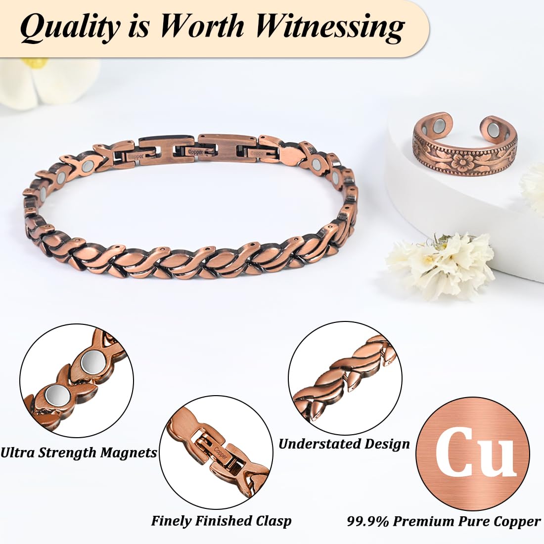 Pulsera Vicmag de cobre 99.9% puro con recubrimiento duradero.
