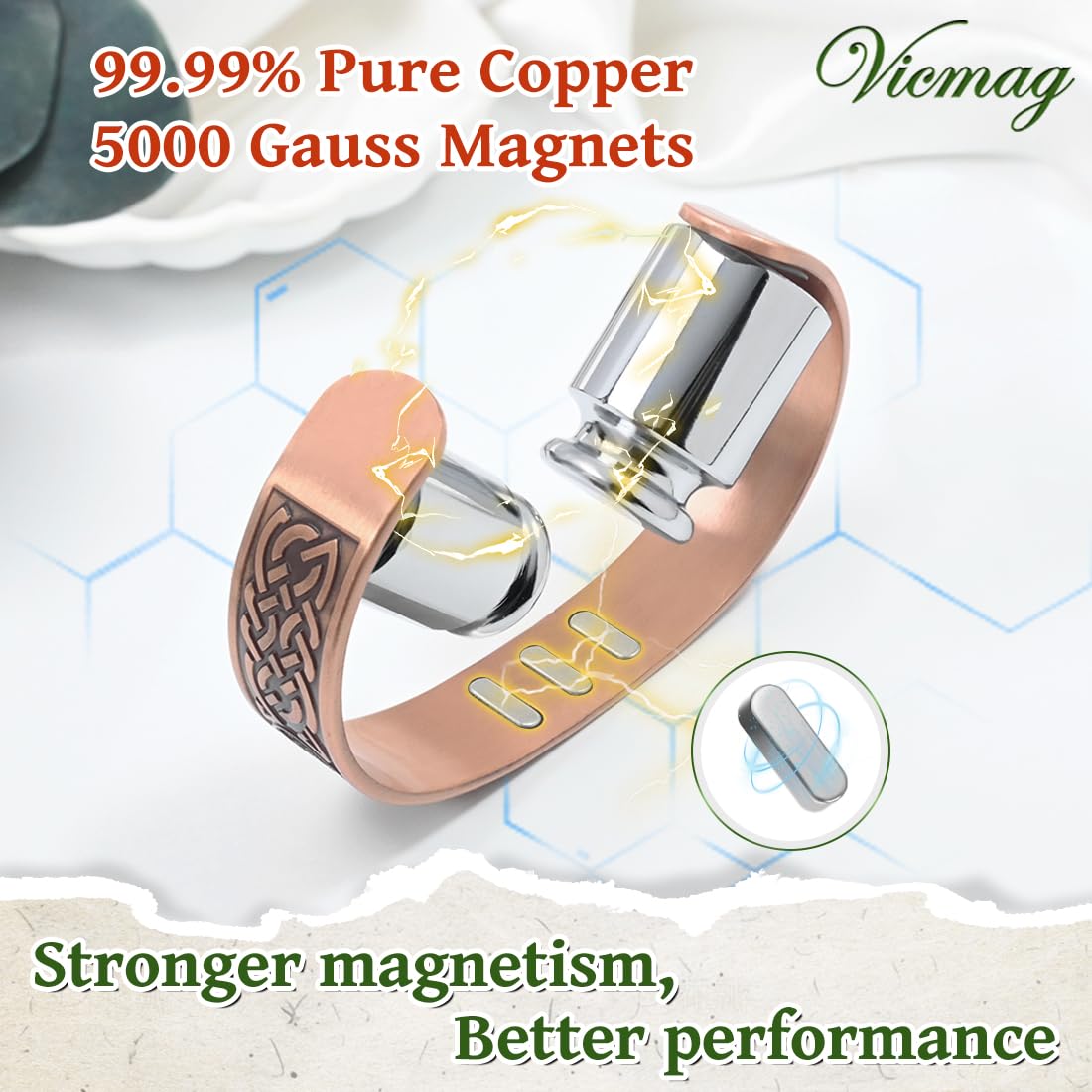 Pulsera Vicmag cobre acabado 99,9% puro y recubrimiento antienvejecimiento
