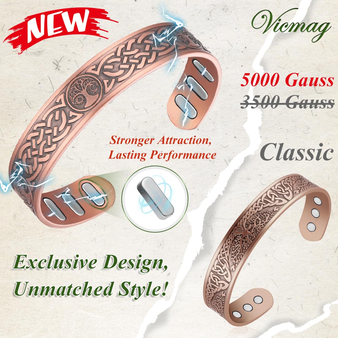Pulsera Vicmag cobre ajustable para un ajuste cómodo