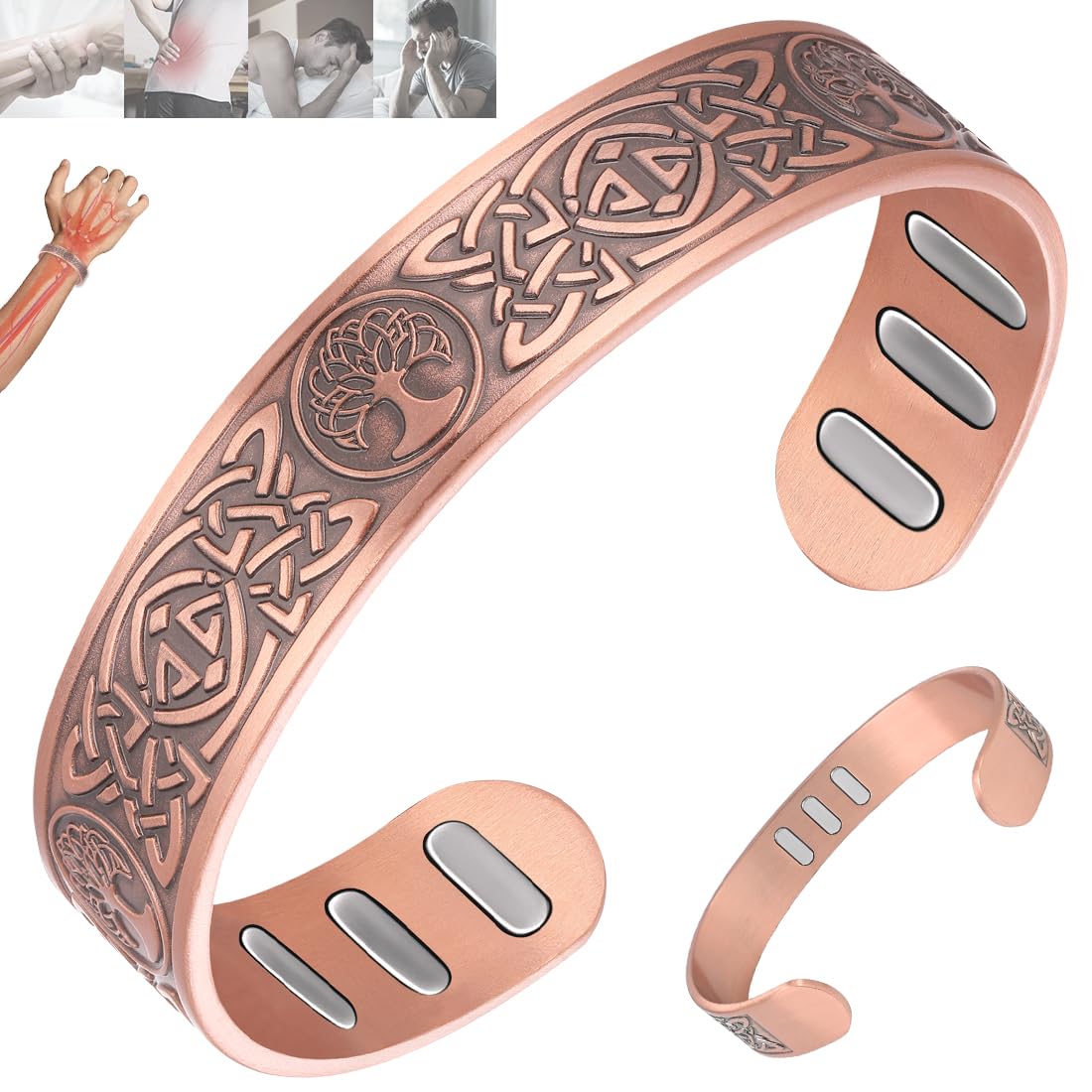 Pulsera Vicmag para hombre con 9 imanes y diseño Árbol de la Vida.