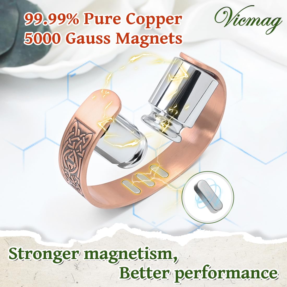 Cobre 99,9% puro en pulsera Vicmag para hombre.