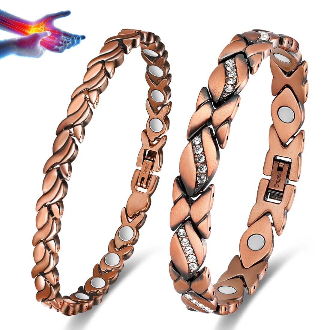 Vicmag pulsera de cobre con imanes, juego de dos piezas para uso diario.