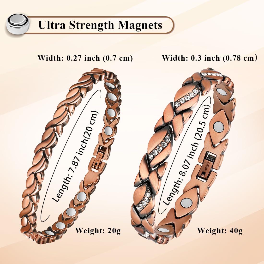 Pulsera magnética de cobre Vicmag, imanes potentes para uso diario.