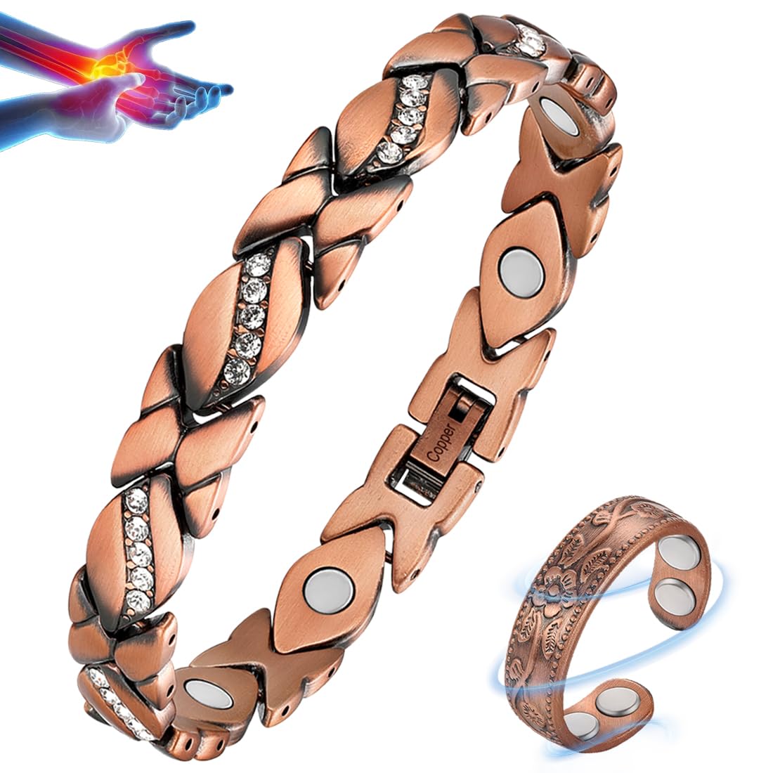 Vicmag pulsera de cobre magnética para mujer, enfoque pulsera magnética para uso diario cómodo