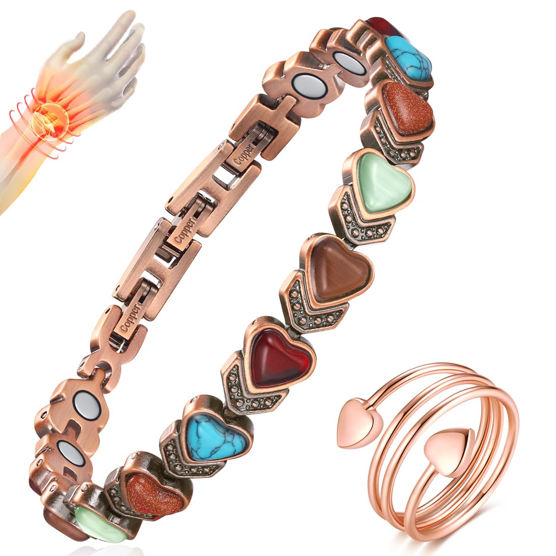 Pulsera Vicmag de cobre magnética con turquesa natural, uso diario.