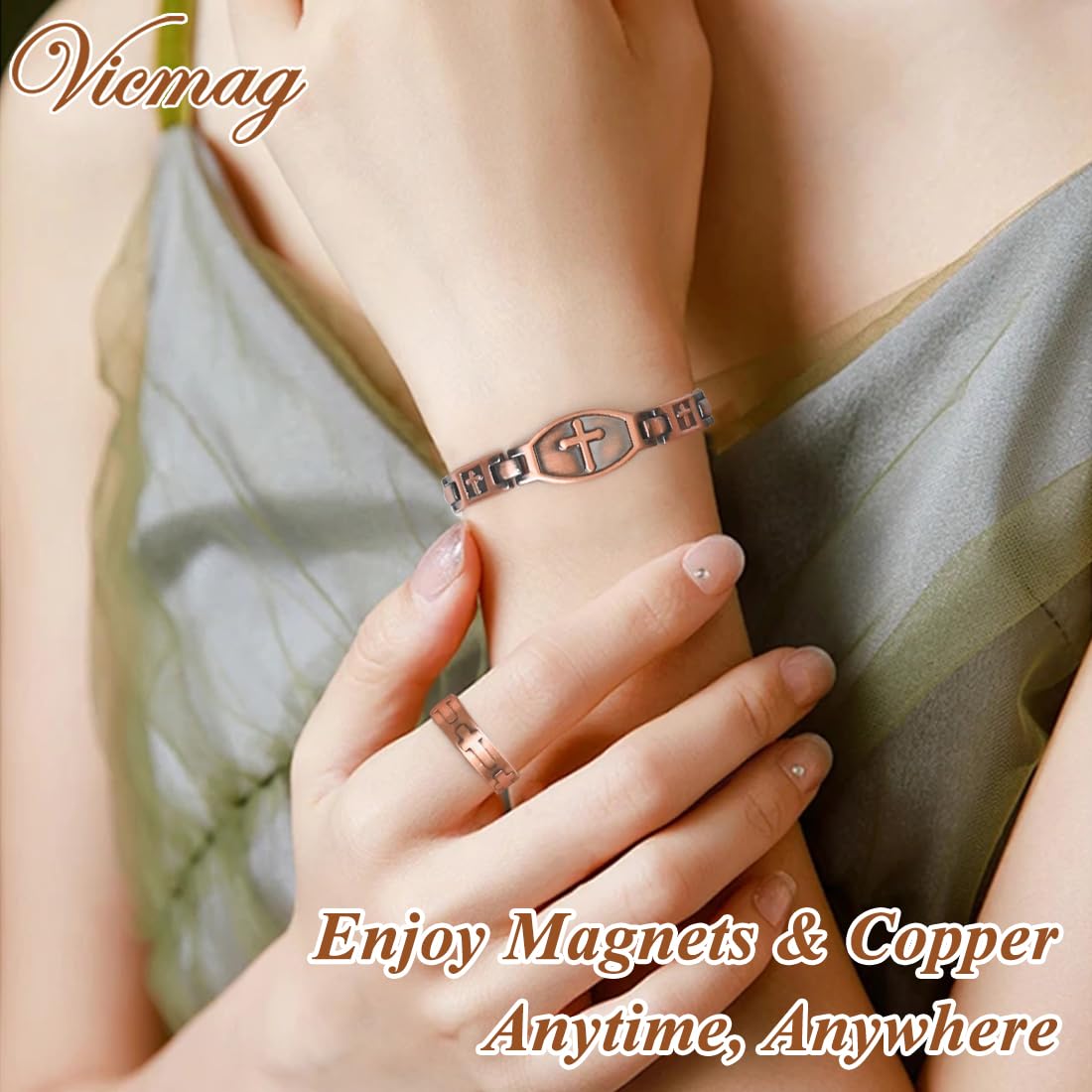 Vicmag pulsera de cobre para uso diario cómodo y estilizado.