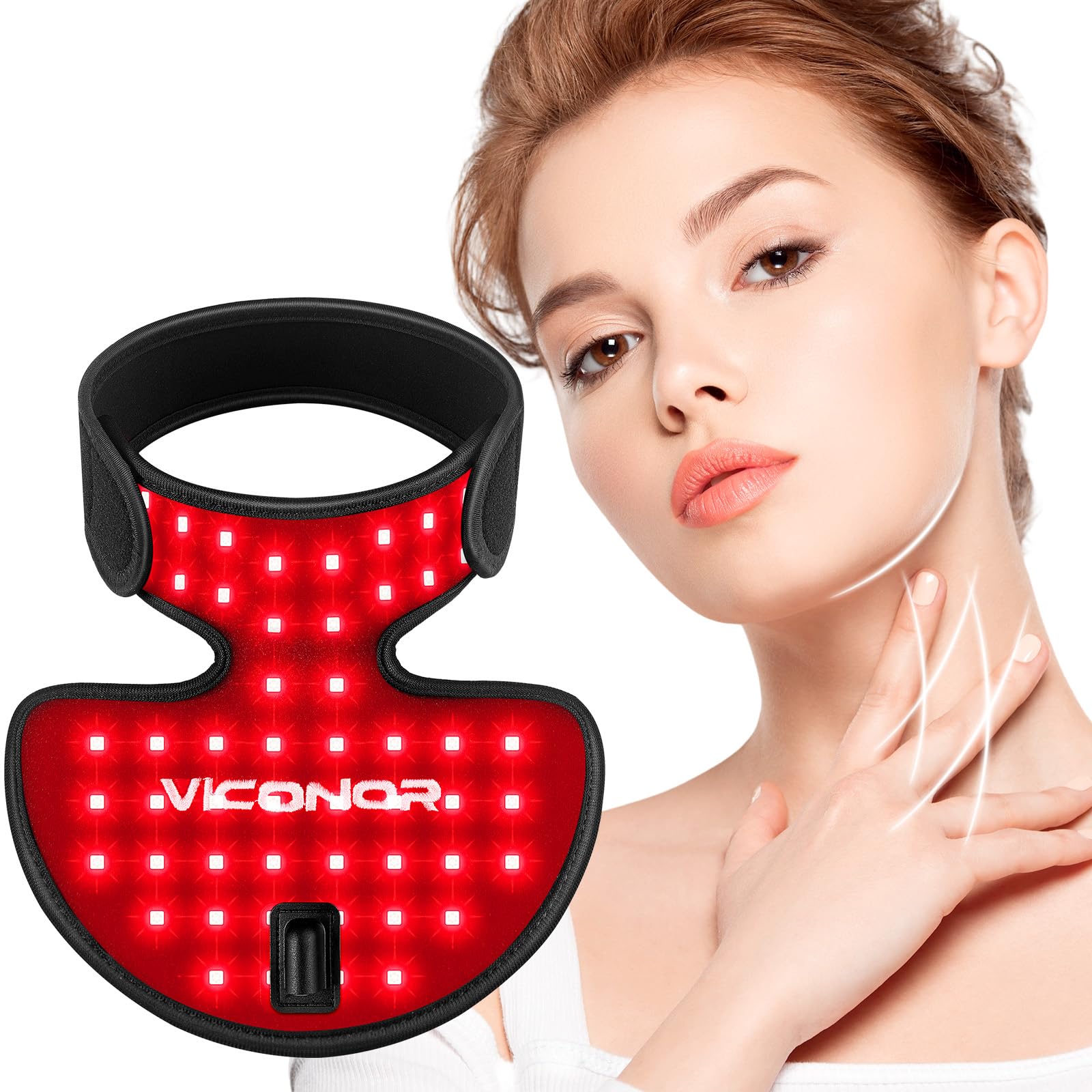 Viconor cuello-pecho con luz roja e infrarroja para cuidado de la piel en casa.