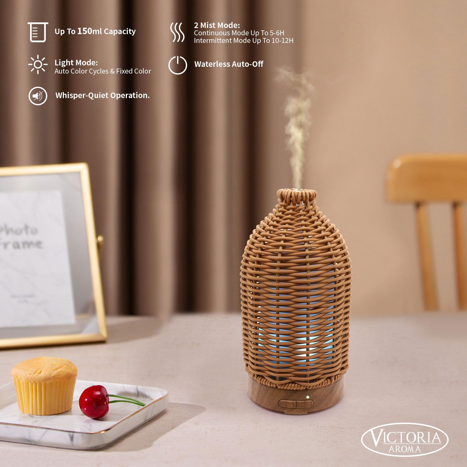 Difusor Victoria Aroma con luz de 7 colores para relajación y ambiente.