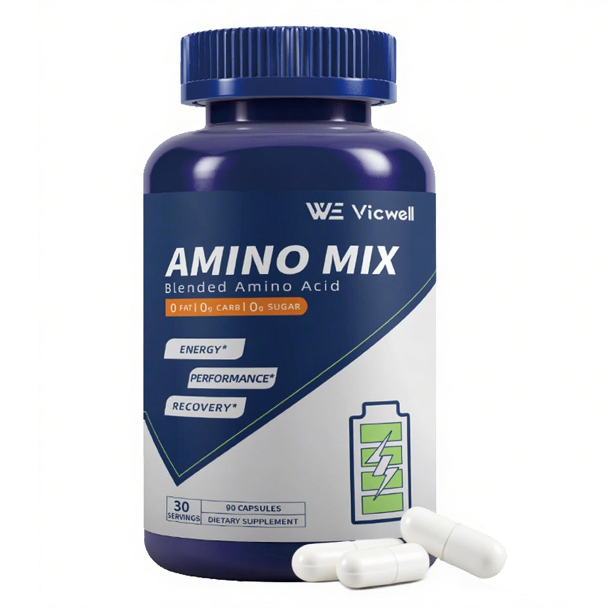 Vicwell Aminoácido – botella, apoyo diario para recuperación y energía.