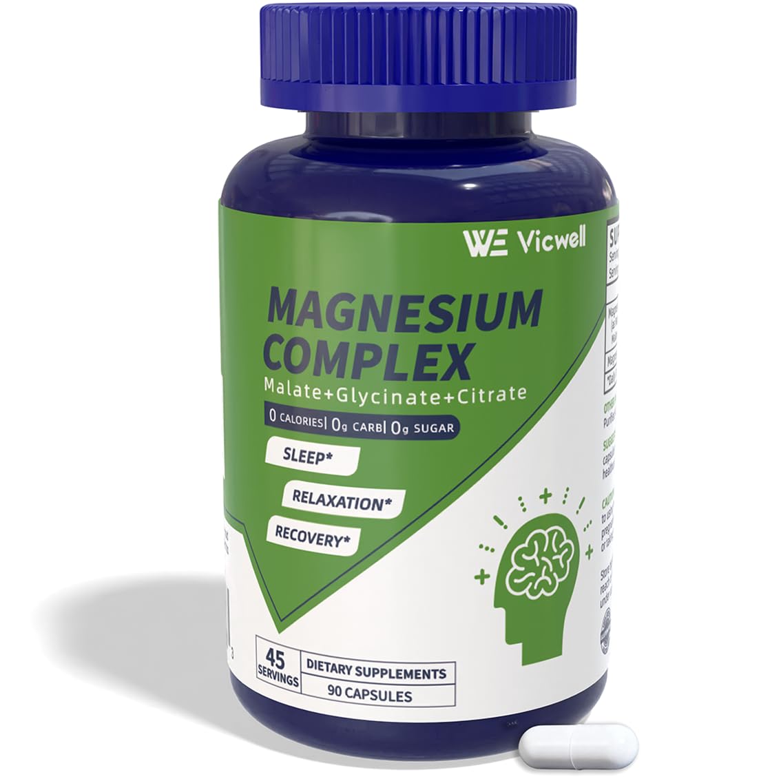Vicwell Triple Magnesio en botella frontal, apoyo a la relajación muscular