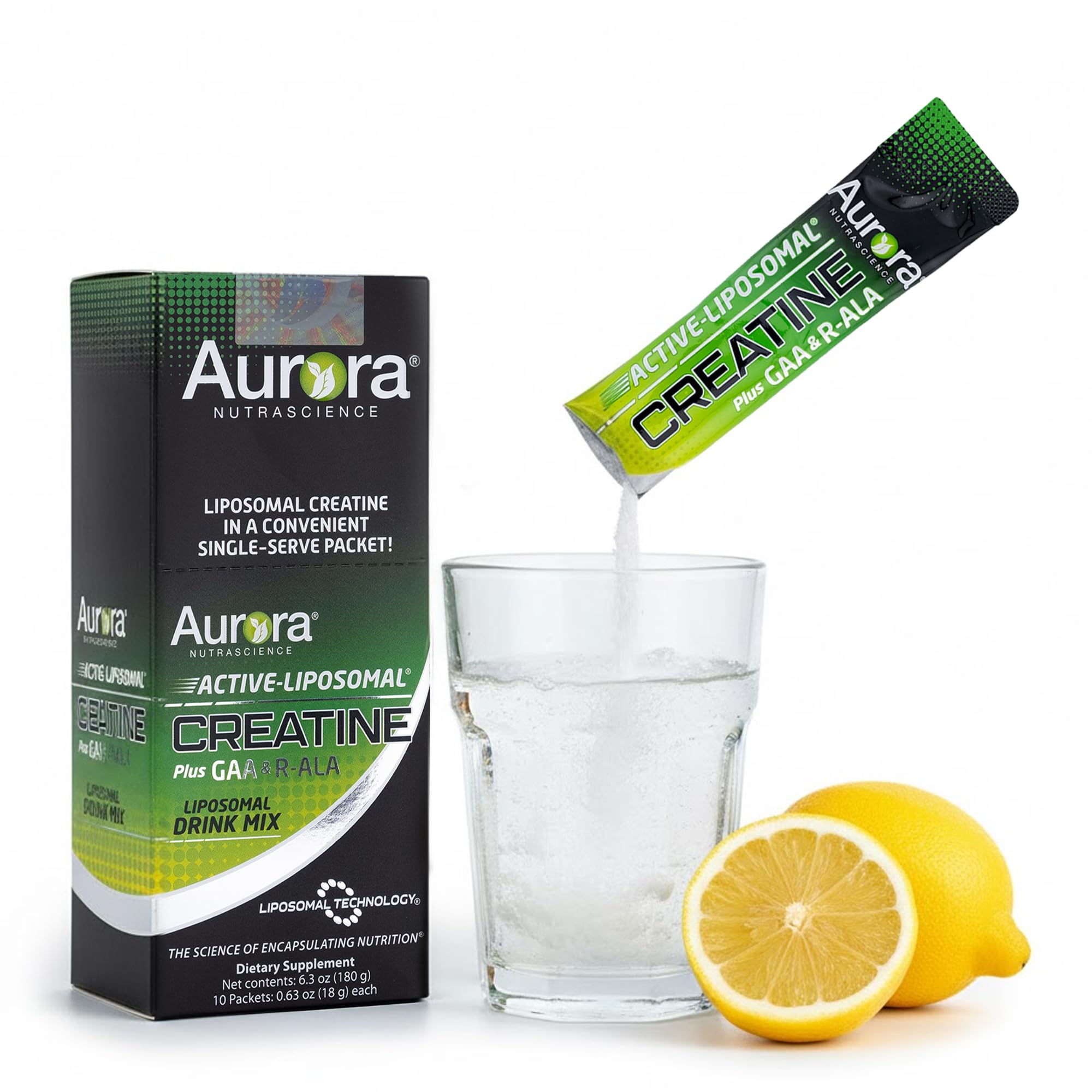 Aurora creatina liposómica de Vida Lifescience, empaque porción para energía durante entrenamientos.