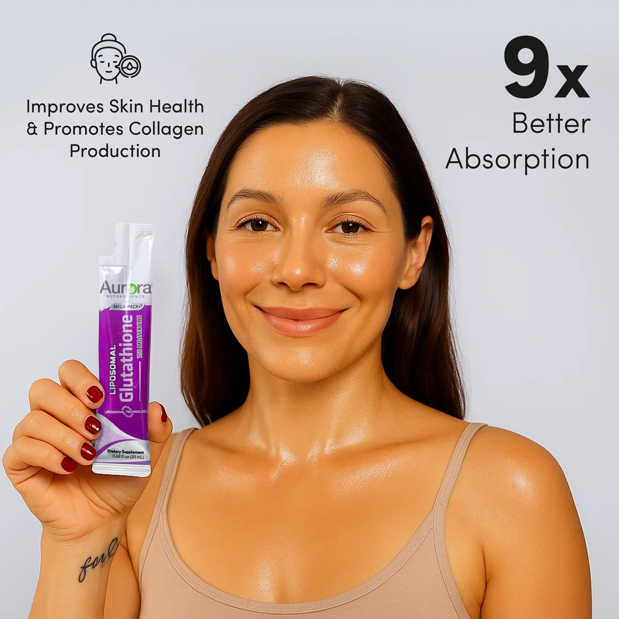 Vida Lifescience Aurora Glutatión liposomal, paquete de 32 sobres para uso práctico