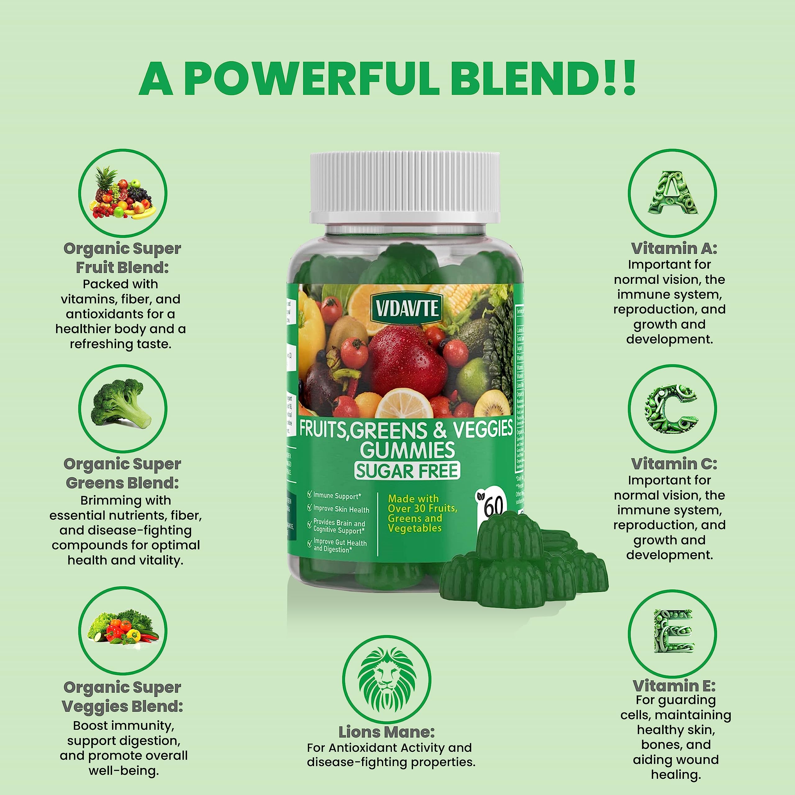 VIDAVITE gominolas con sabores frutales, experiencia sabrosa sin azúcar añadida.