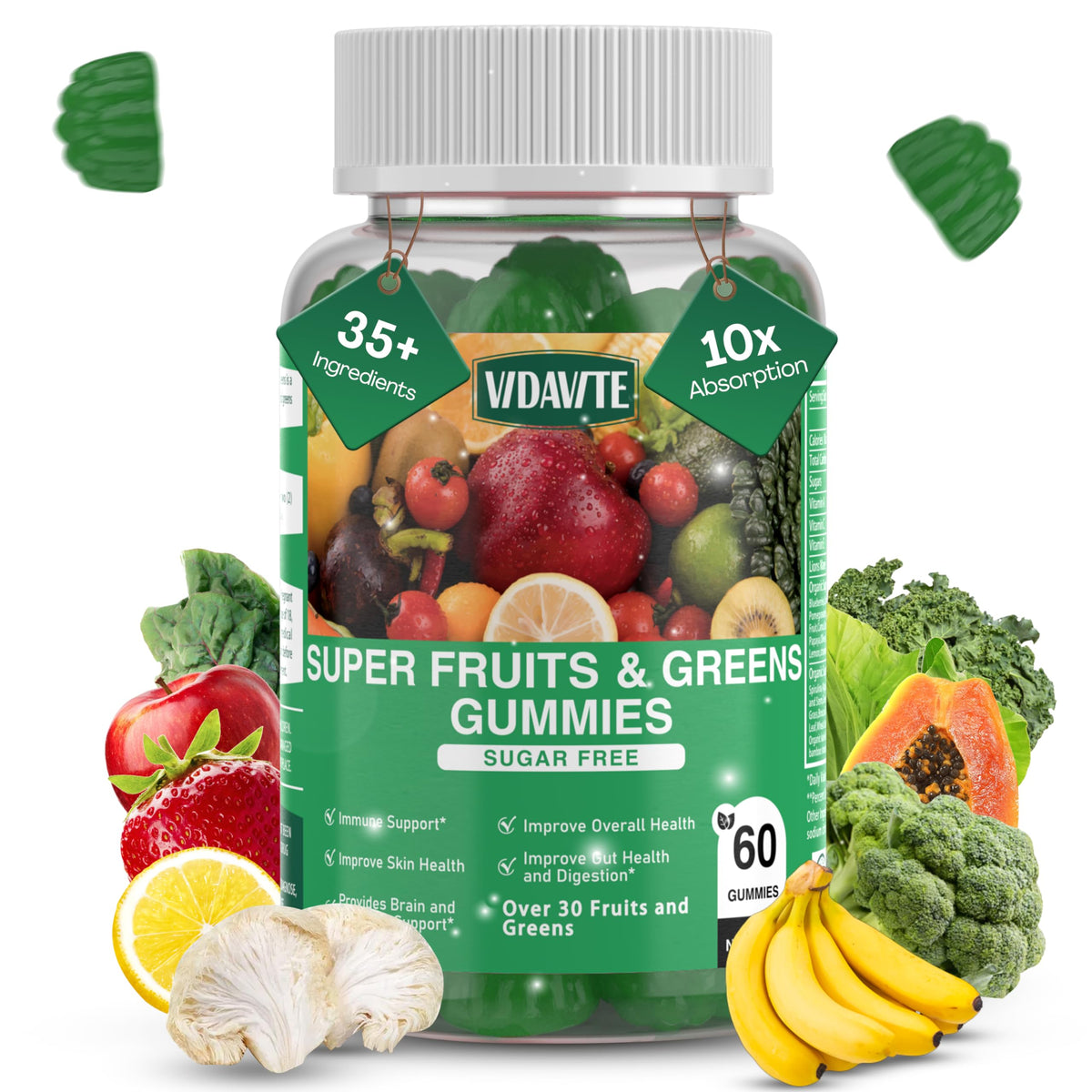 VIDAVITE gominolas frente a la botella, sabor agradable y conveniente.