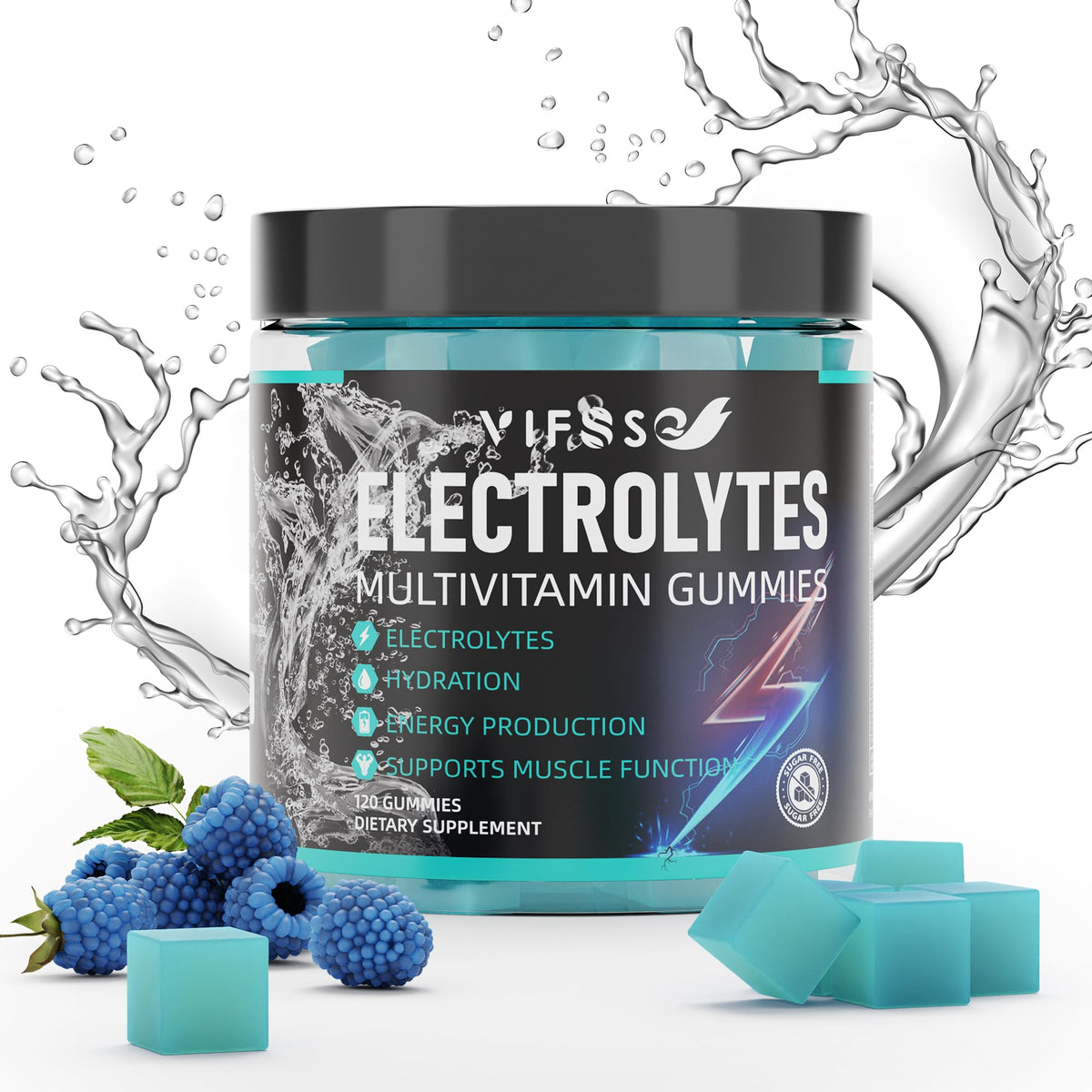 Gomitas electrolitos sin azúcar de VIFSSG, sabor frambuesa azul para hidratación