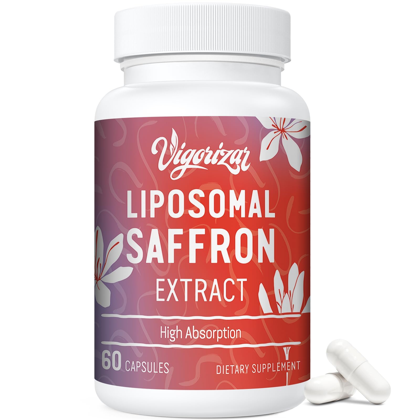 Vigorizar azafrán: botella de cápsulas para apoyo al ánimo de forma natural.