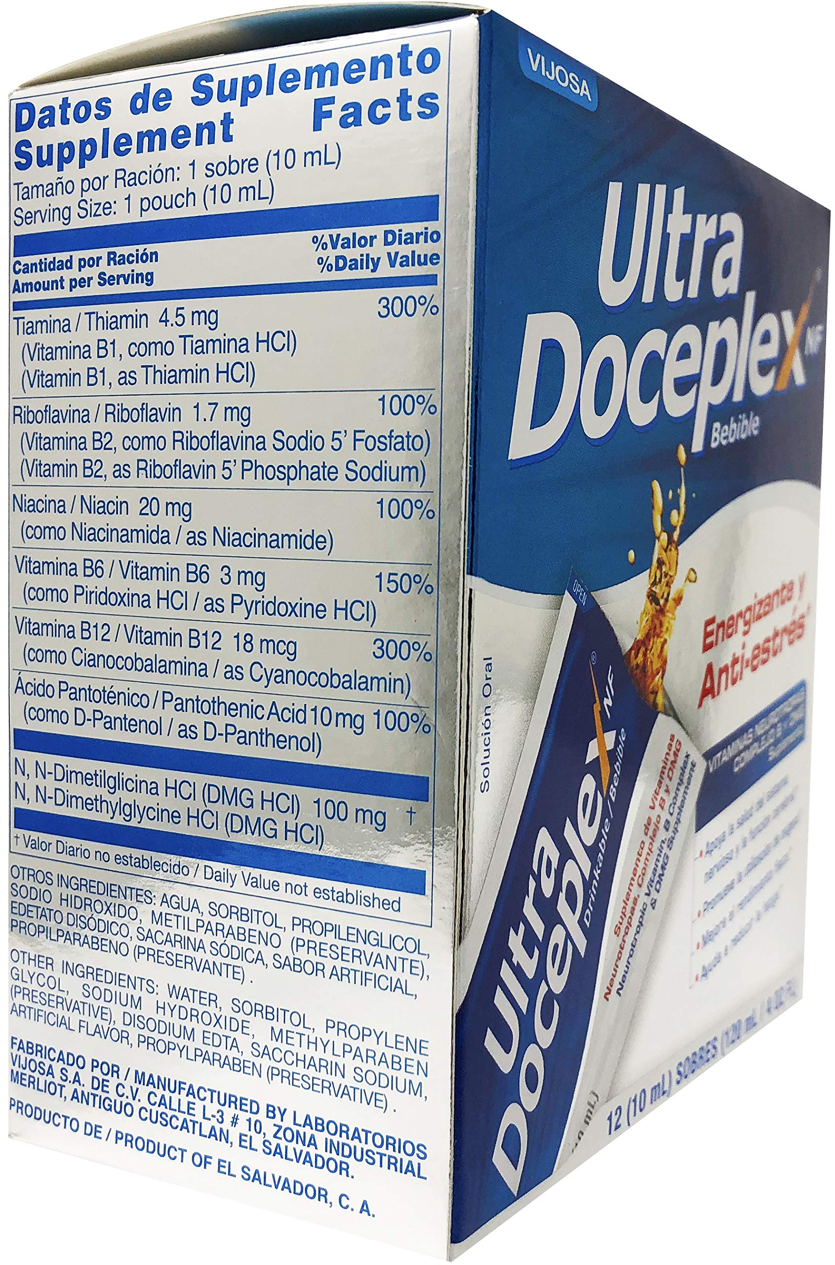 VIJOSA Ultra Doceplex Energía, etiqueta detallada con ingredientes clave.