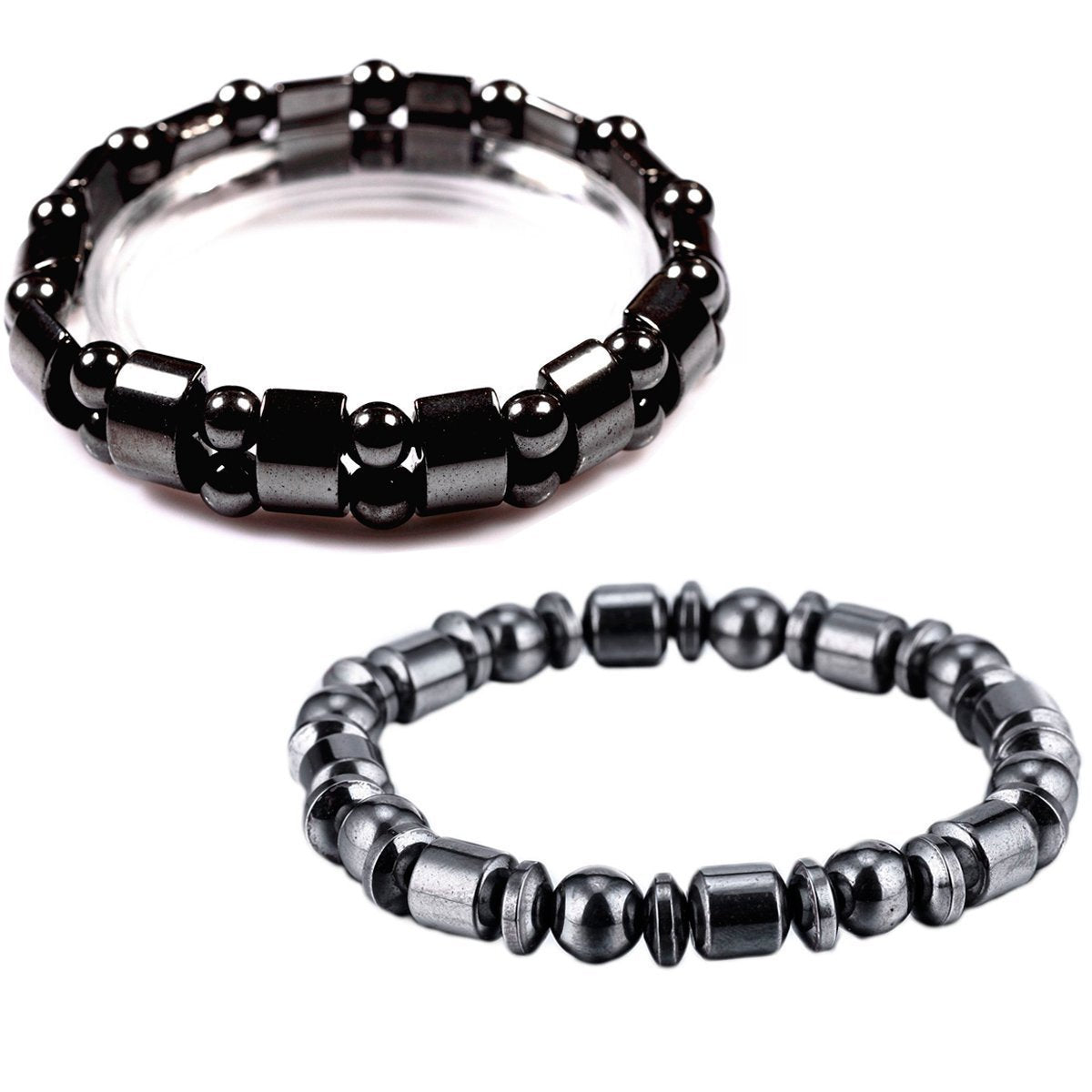 Pulsera magnética VIKI LYNN con hematita, vista frontal elegante para uso diario.