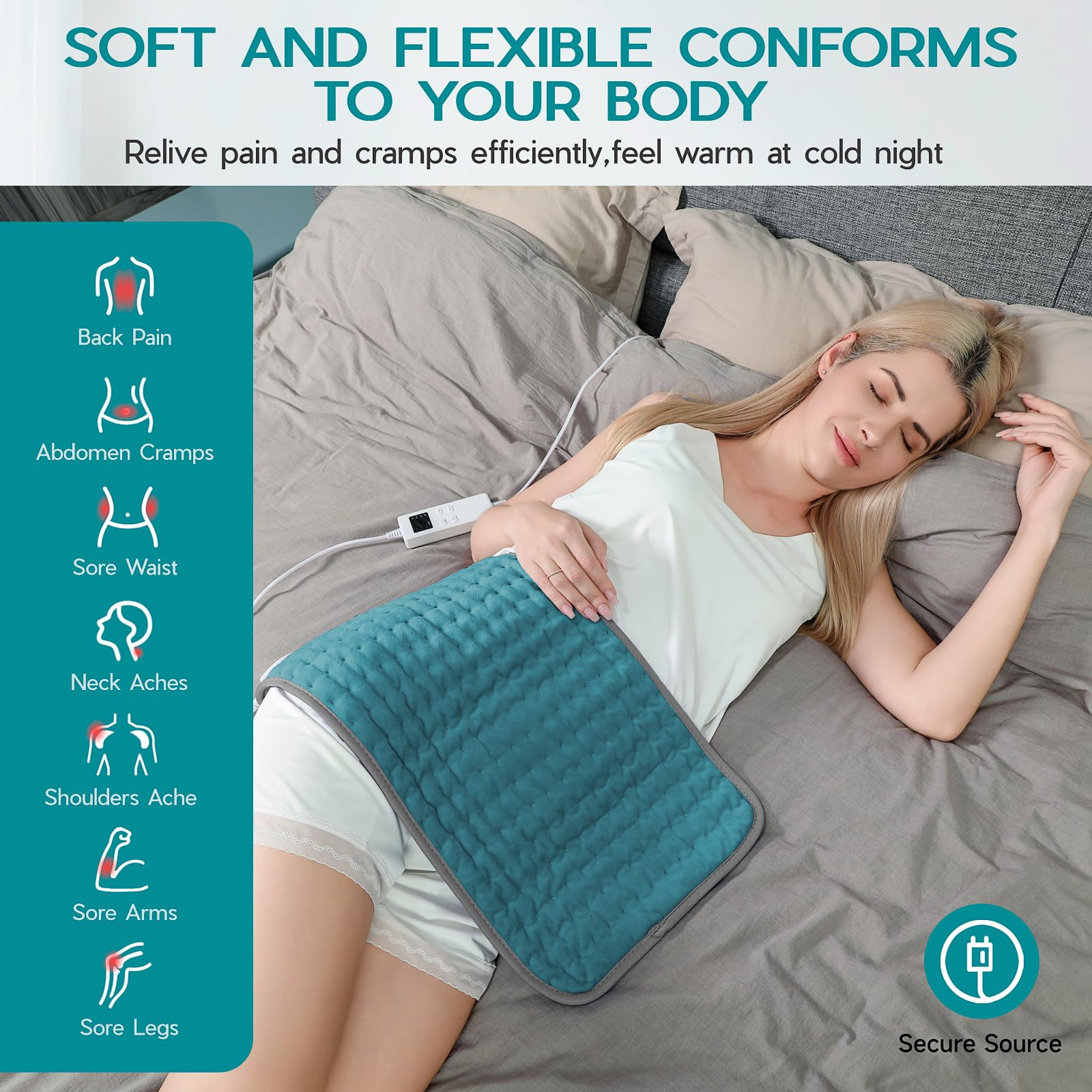 Almohadilla vilicert para abdomen, calor focal para confort diario.