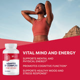 Vimergy Adapto-B Complex: cápsulas en mano, toma diaria para bienestar mental.