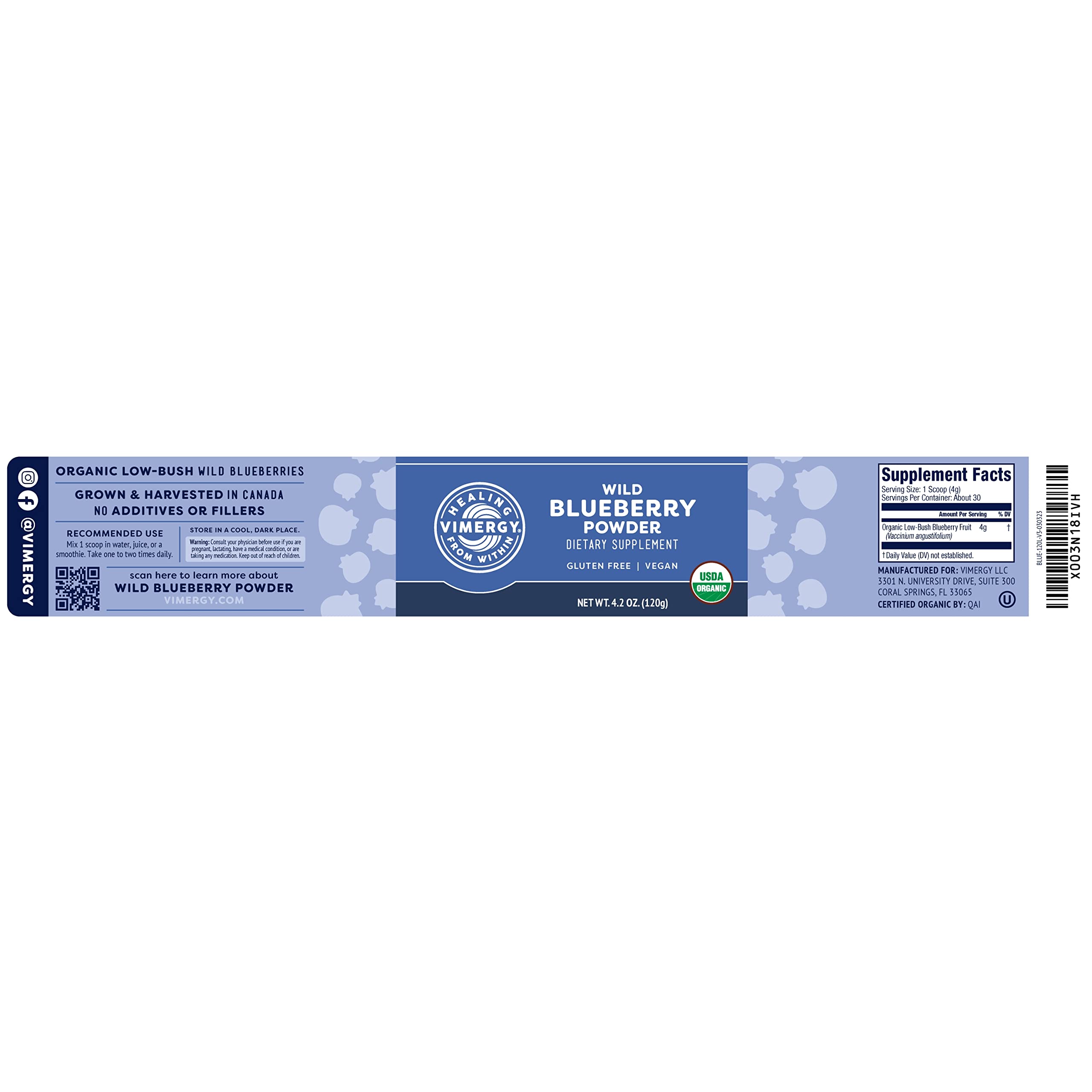 Polvo de arándano silvestre Vimergy en batido cremoso para un impulso antioxidante.
