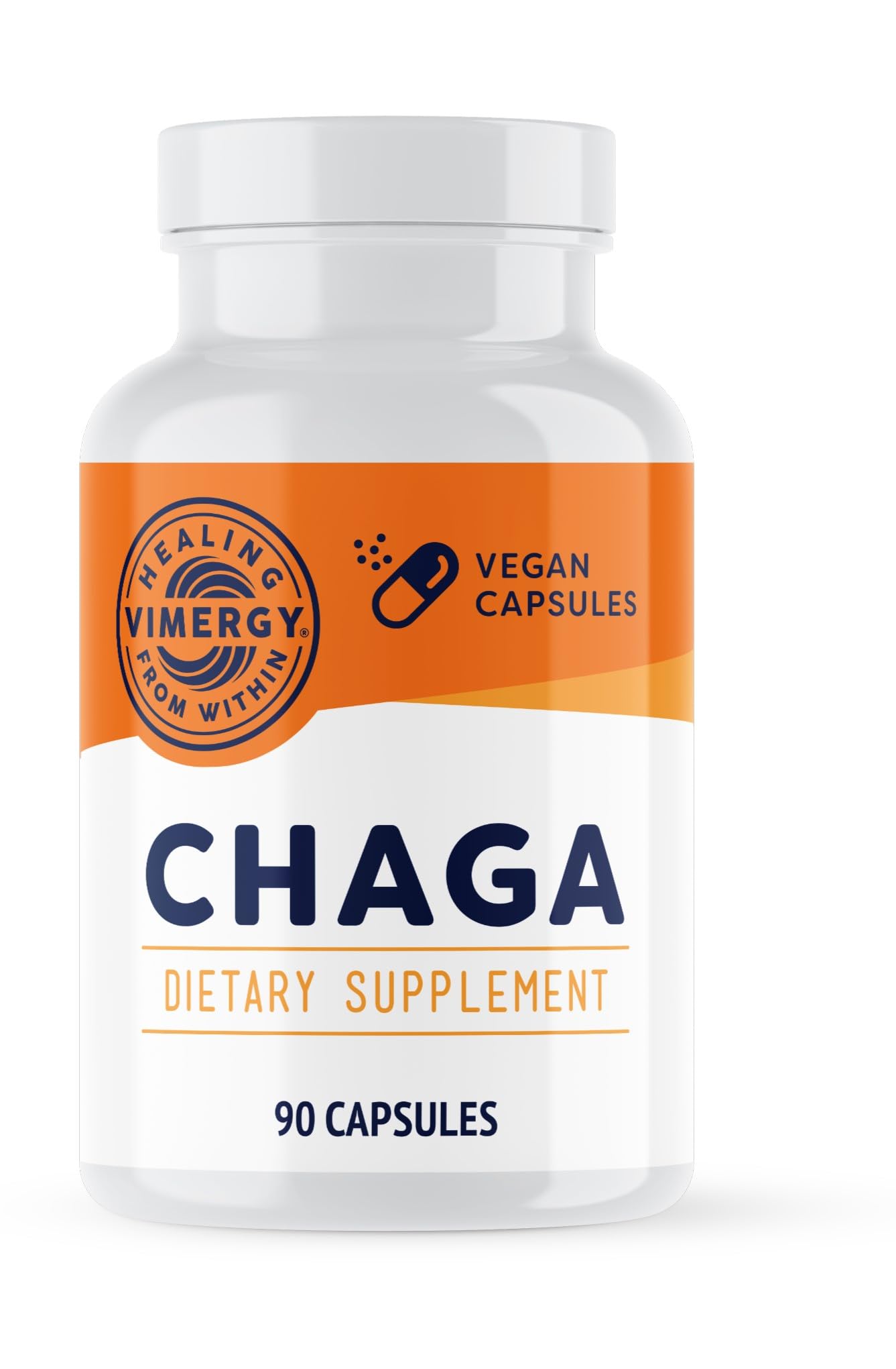Vimergy Chaga cápsulas: envase visible para uso diario y apoyo antioxidante.
