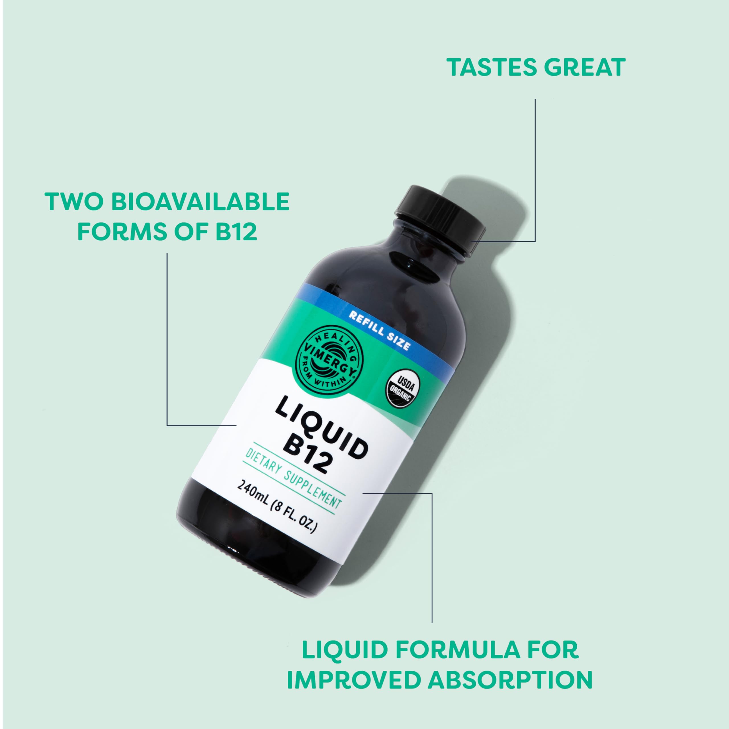 Dosis diaria de Vimergy B12 para energía sostenida.