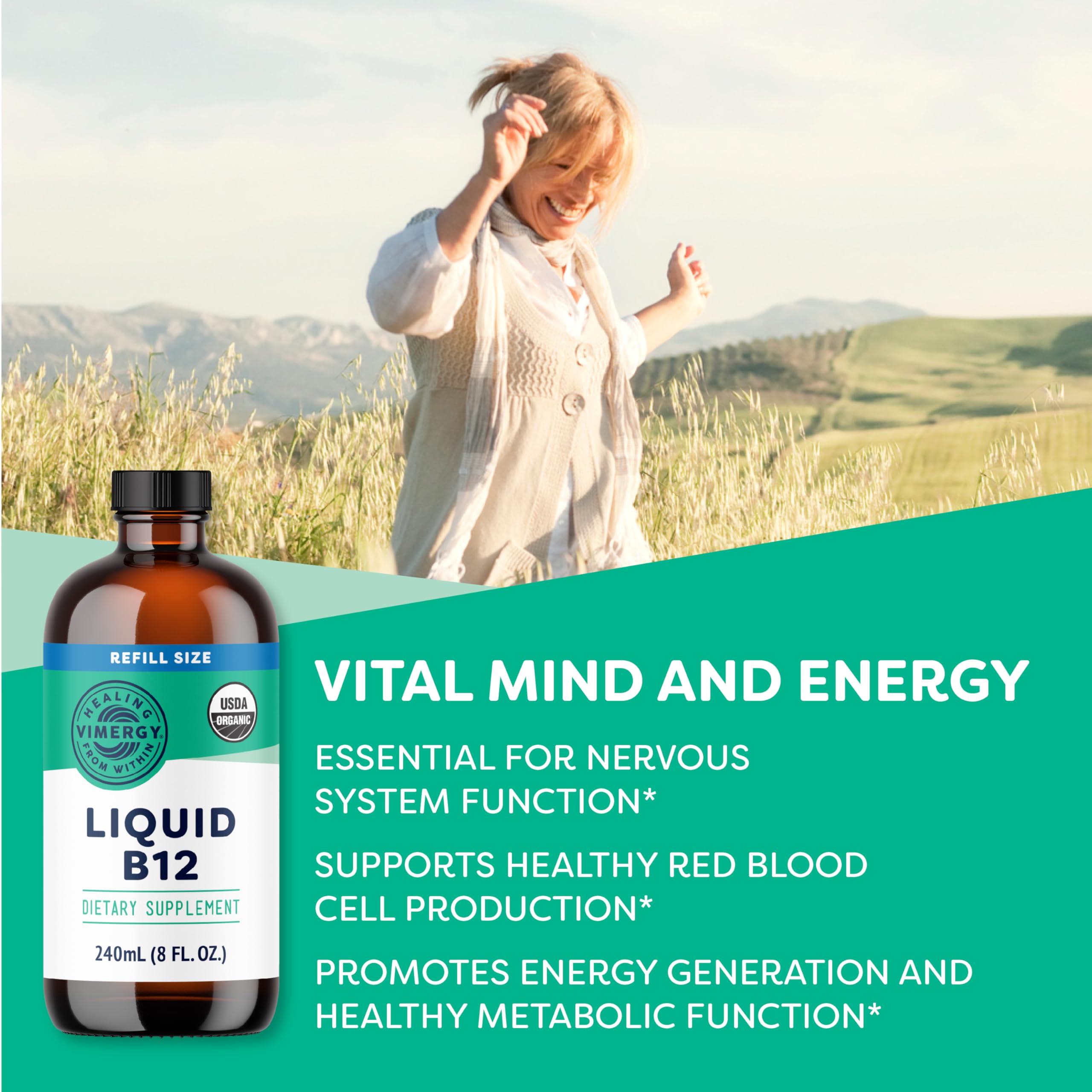 Botella con gotero-medidor para dosis precisas de Vimergy B12.