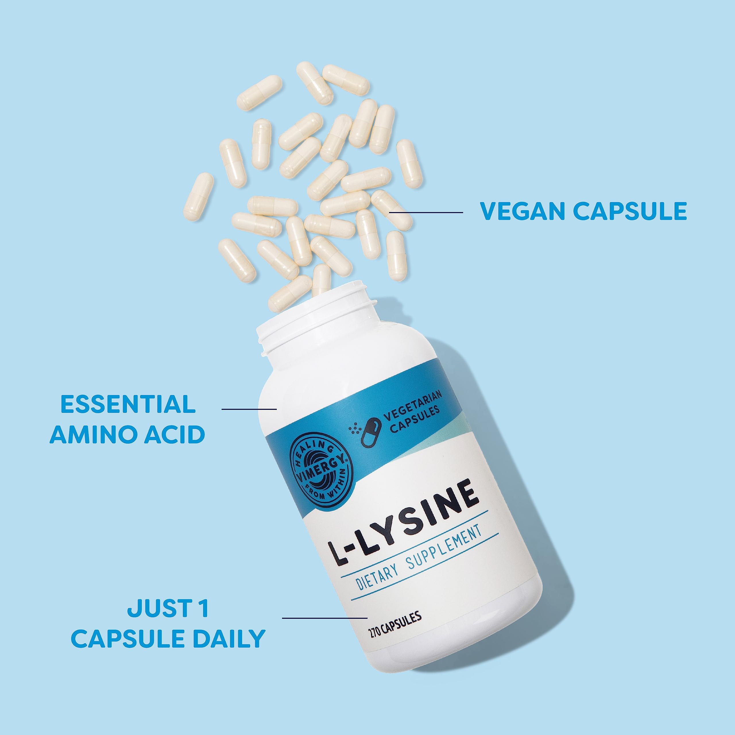 Vimergy Lisina: dosis de 500 mg por cápsula para consistencia.
