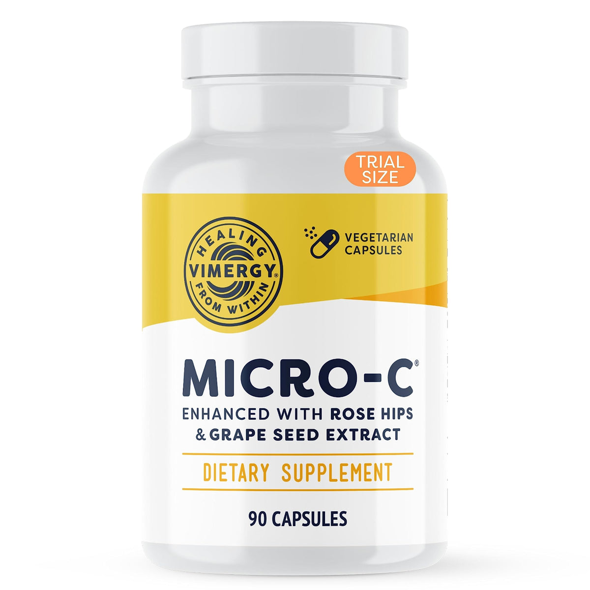Vimergy Micro-C Cápsulas: empaque compacto para uso diario conveniente.