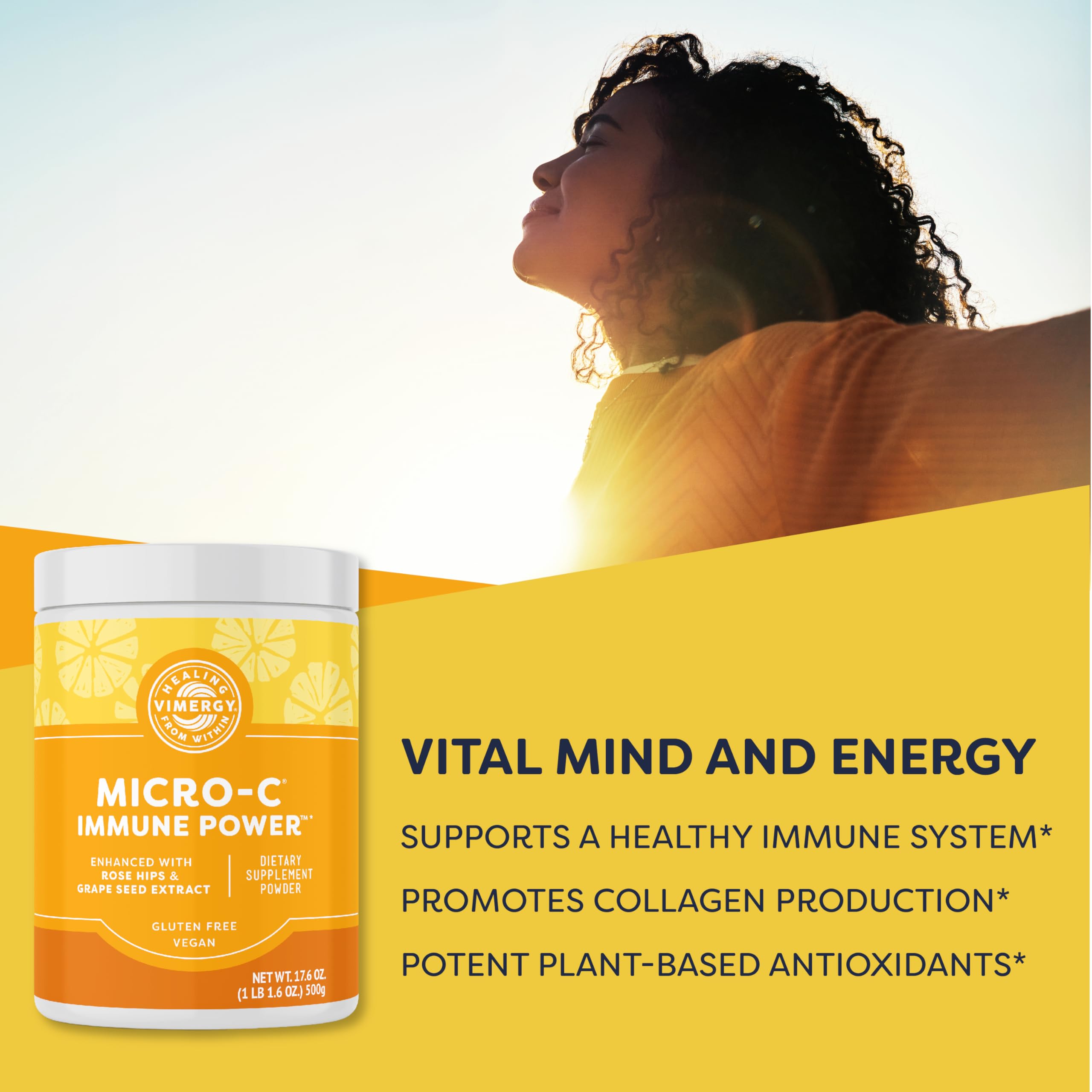 Vimergy Micro-C Immune Power, polvo de sabor citrico, consumo suave para estomago