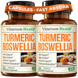 Vimerson Health Boswellia Curcuma, botella mostrando la fórmula para sostén articular diario.