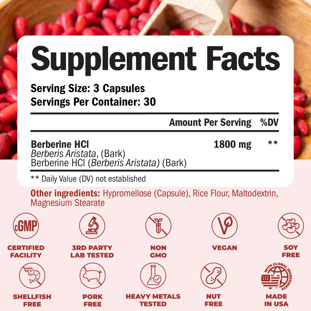Vimerson Health Bote cápsulas berberina 1800 mg para consumo diario