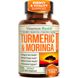 Vimerson Health curcuma-moringa cápsulas en botella: apoyo suave para articulaciones y movilidad.