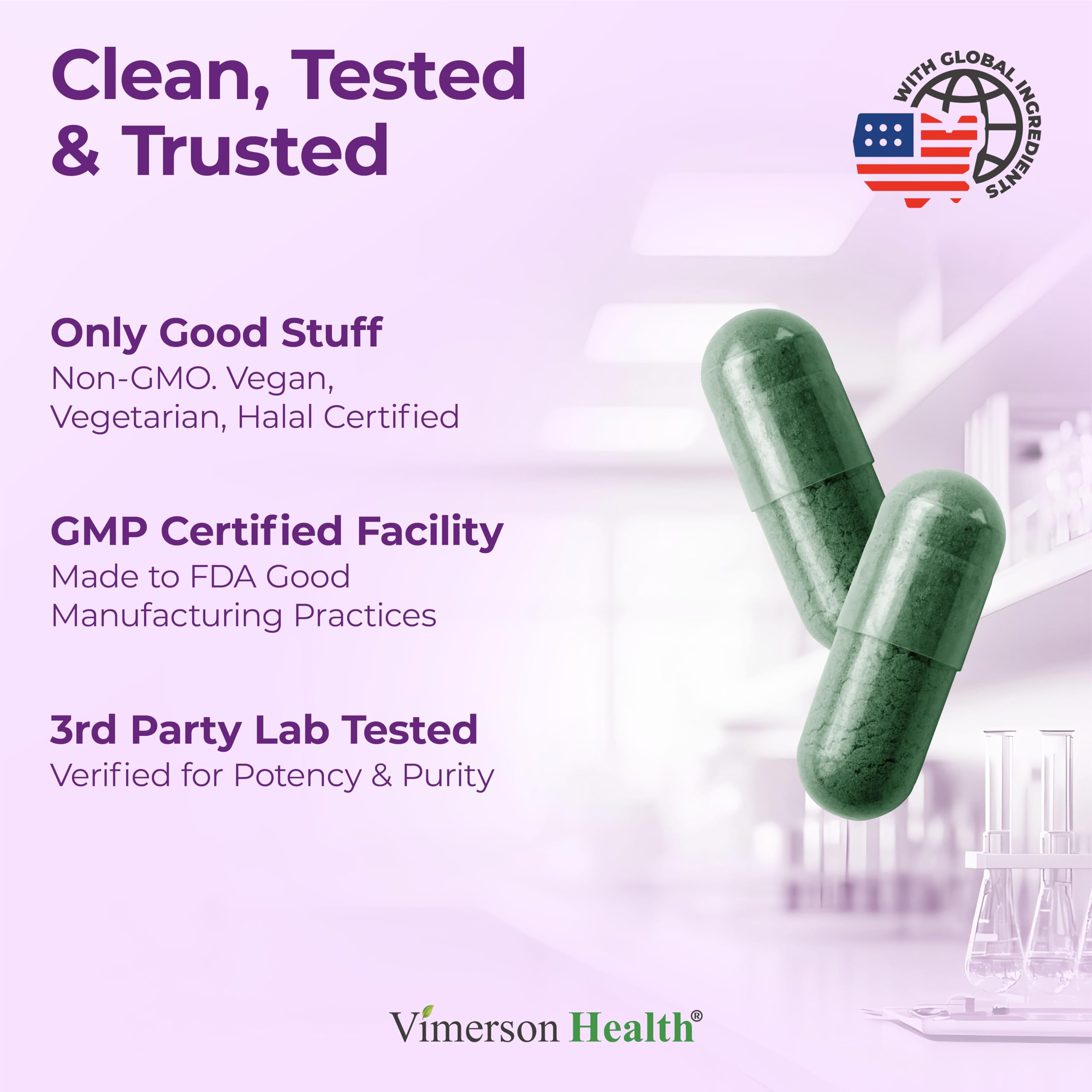 Vimerson Health Etiqueta trasera describe beneficios y uso diario.