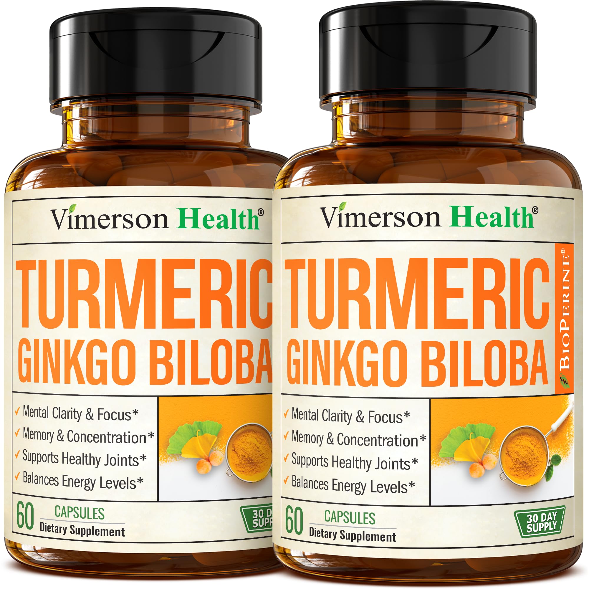 Vimerson Health ginkgo biloba cápsulas para claridad mental y enfoque diario.