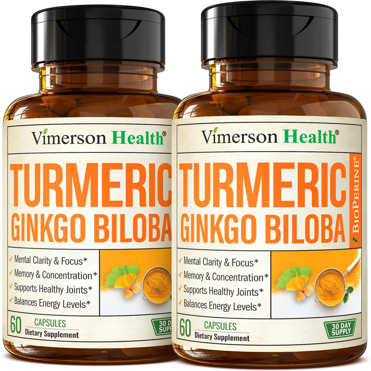Vimerson Health ginkgo biloba cápsulas para claridad mental y enfoque diario.