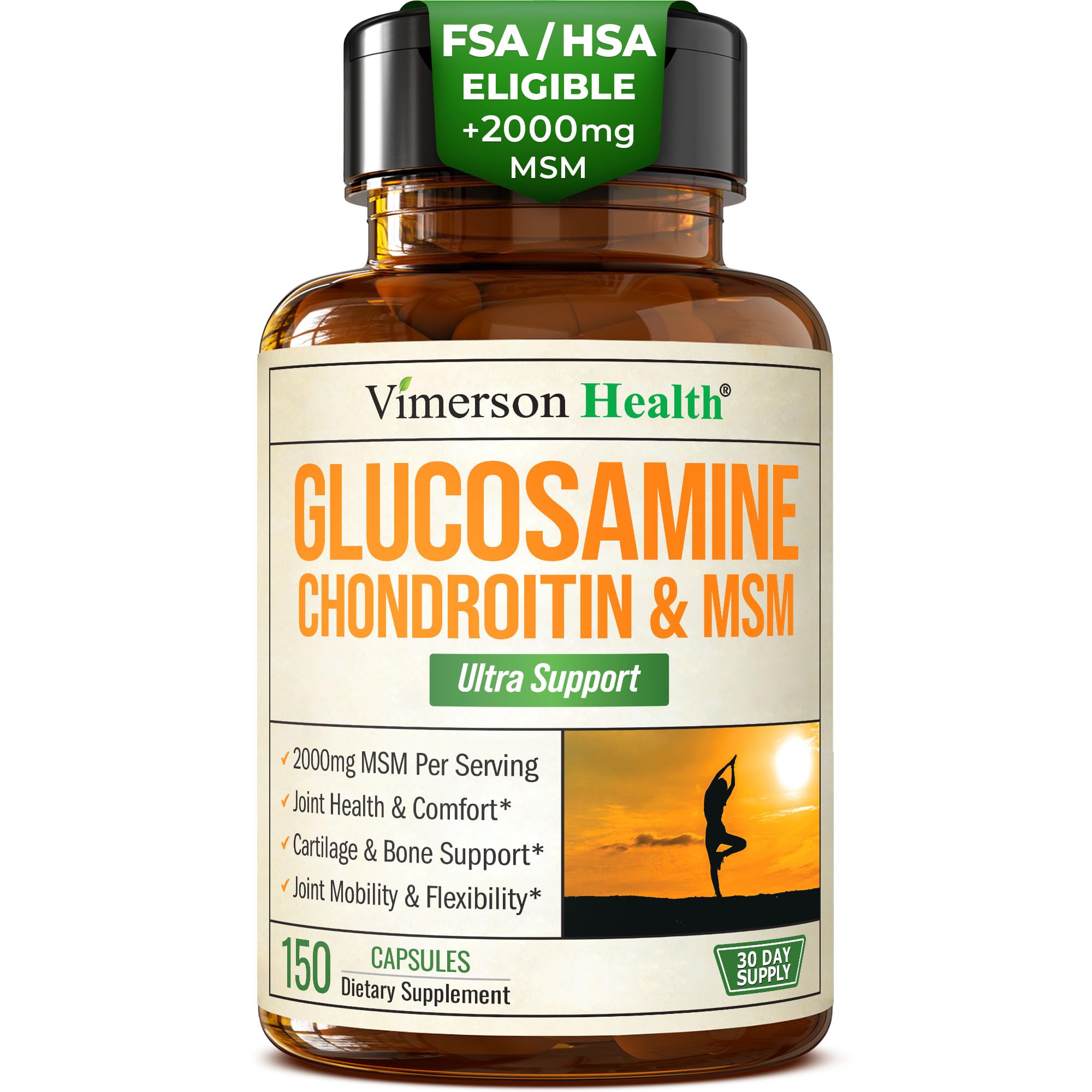 Vimerson Health Glucosamina Condroitina MSM: botella de cápsulas para soporte articular diario