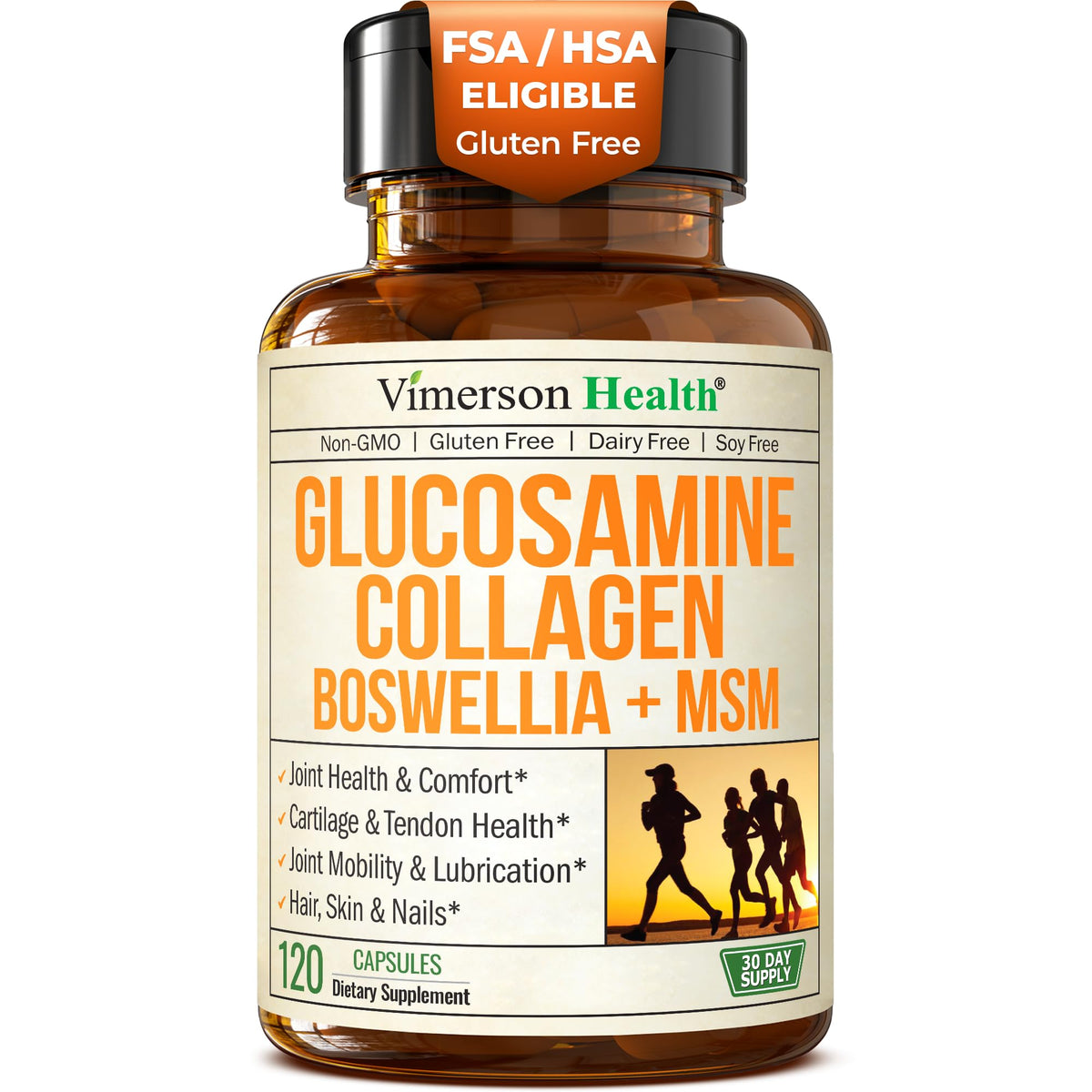 Vimerson Health cápsulas en bote con glucosamina, condroitina y MSM para articulaciones