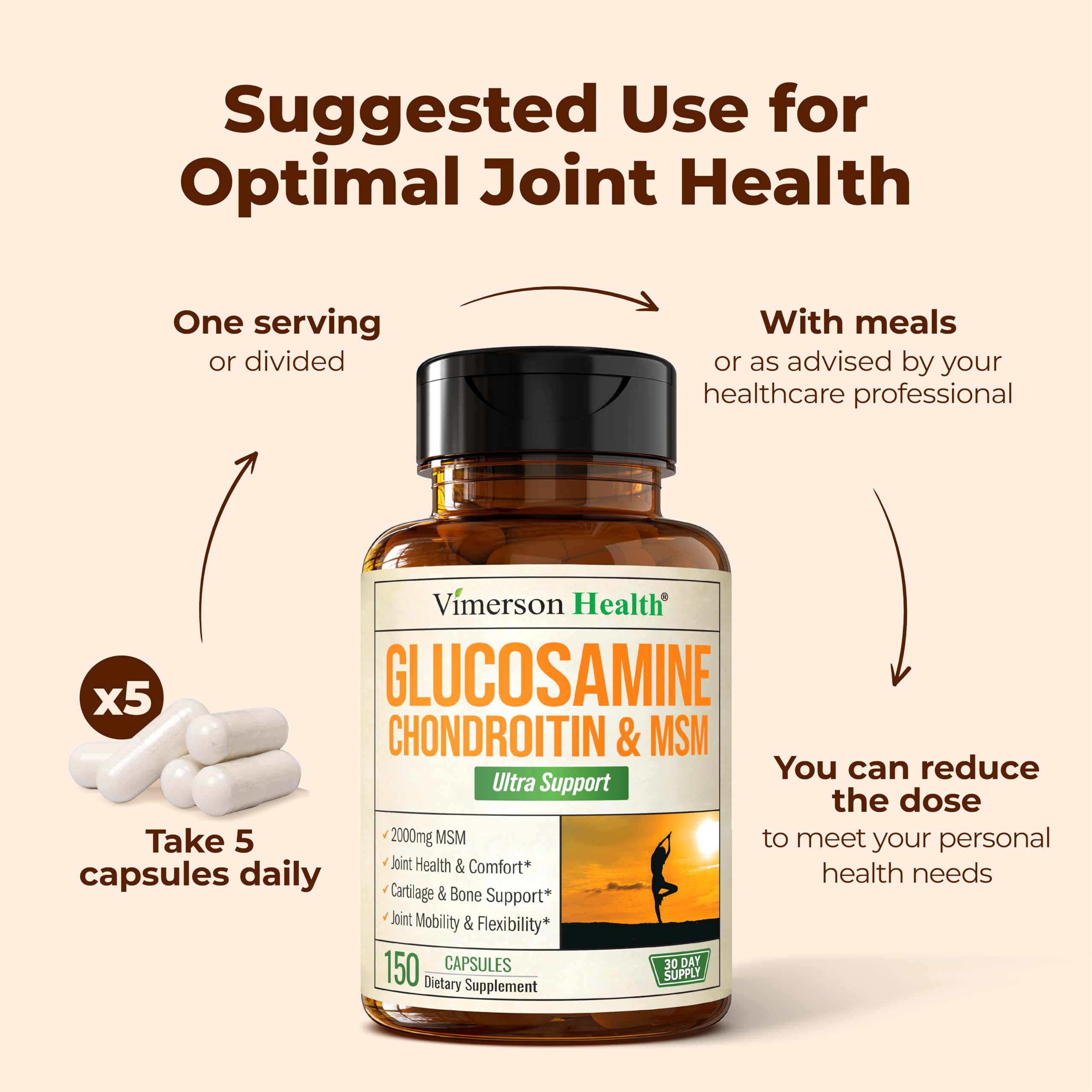Vimerson Health Glucosamina Condroitina MSM: sello Non-GMO para seguridad