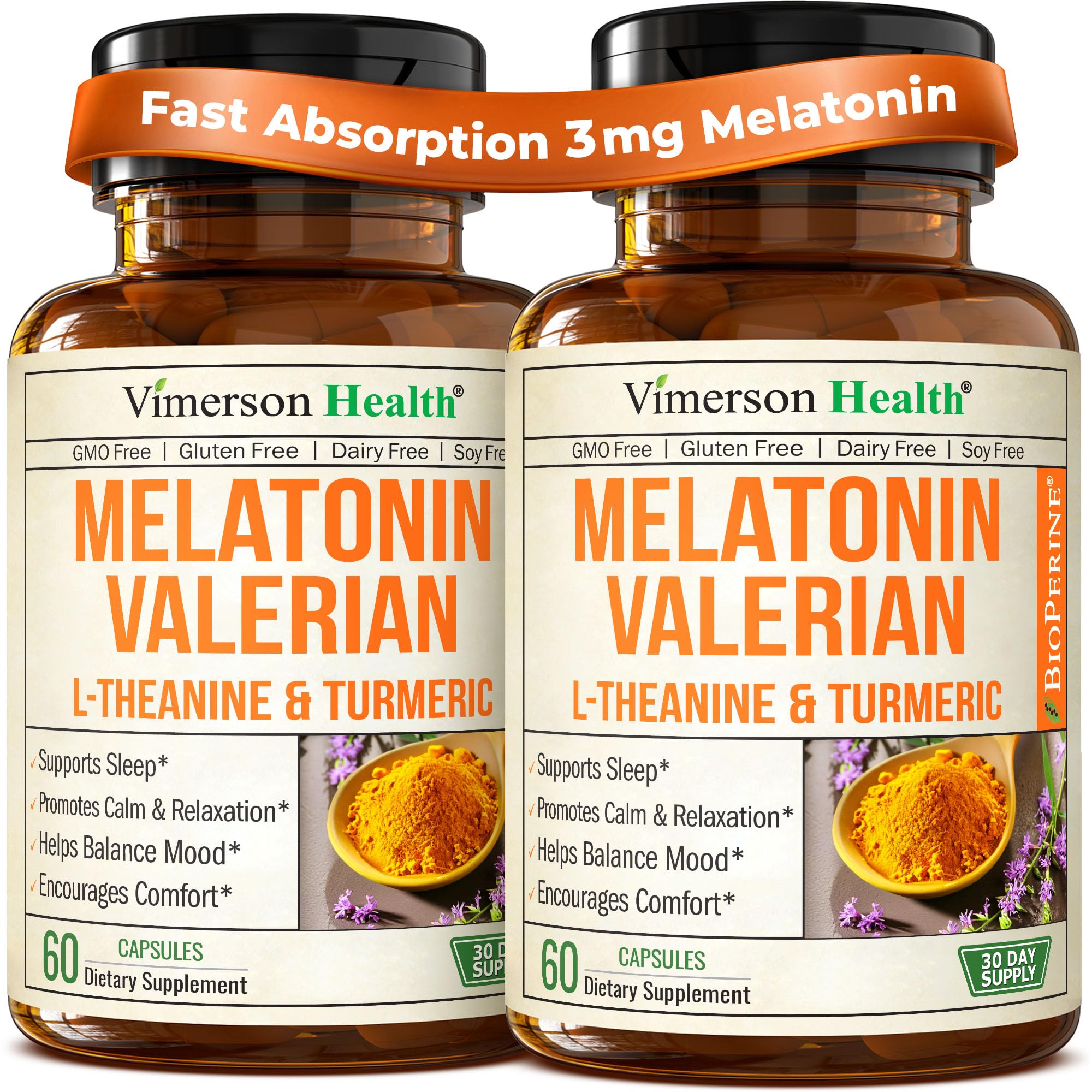 Vimerson Health Melatonina 3 mg en botella para un descanso más profundo.