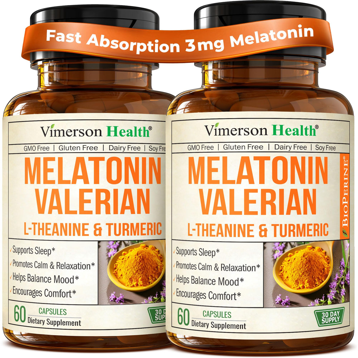 Vimerson Health Melatonina 3 mg en botella para un descanso más profundo.