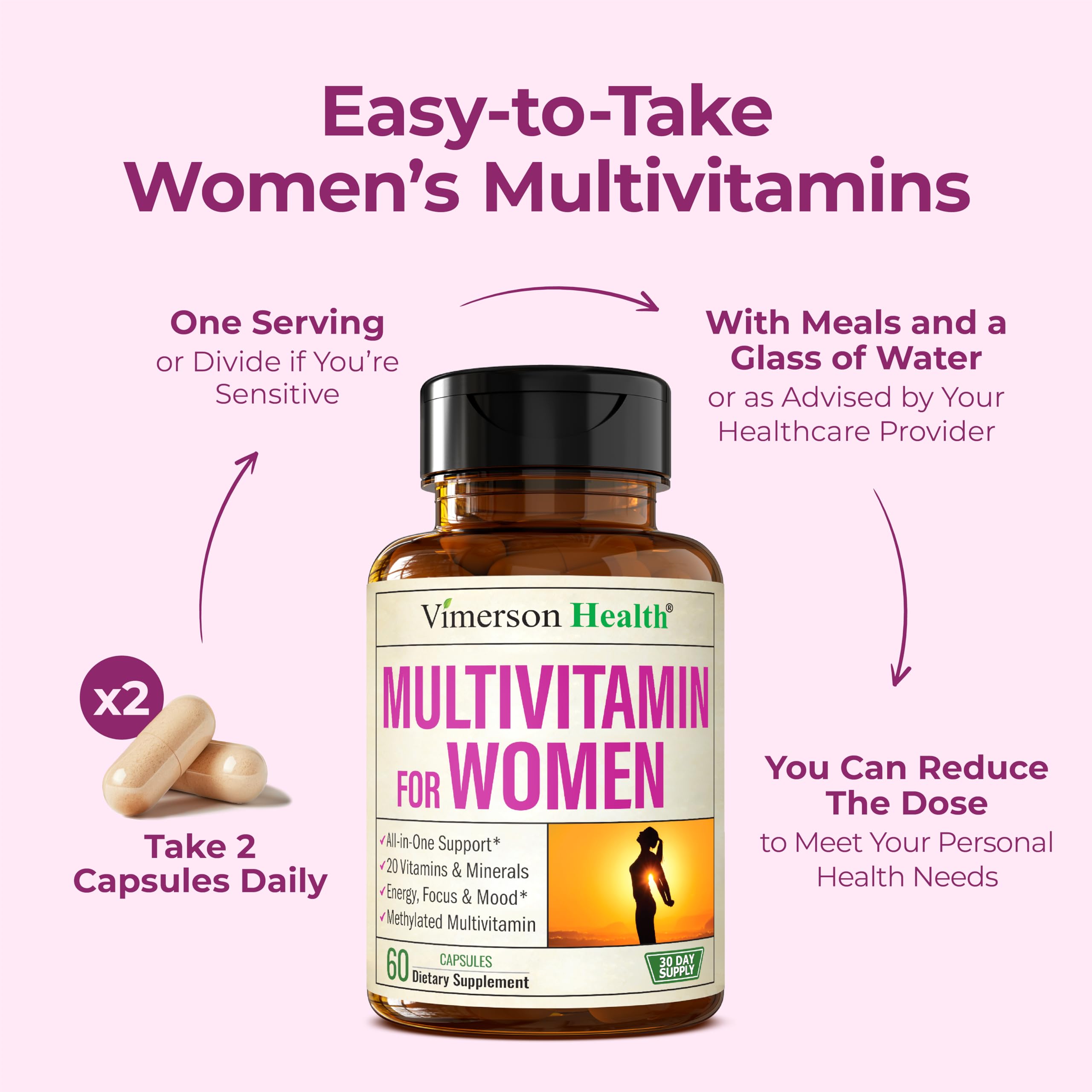 Vimerson Health multivitaminas para mujeres, cabello, piel y uñas saludables