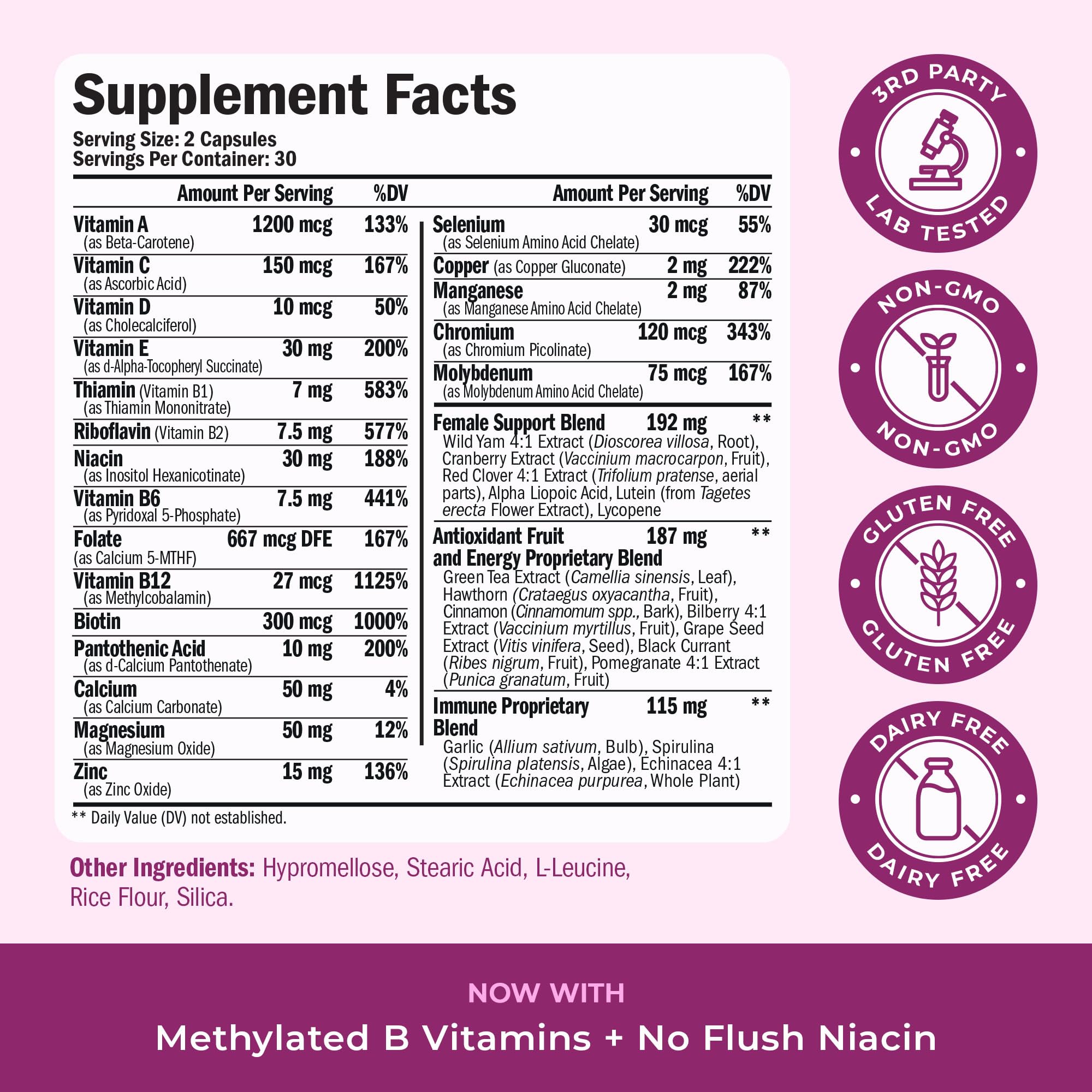 Vimerson Health multivitaminas para mujeres, fórmula 5-MTHF y B12 metilada