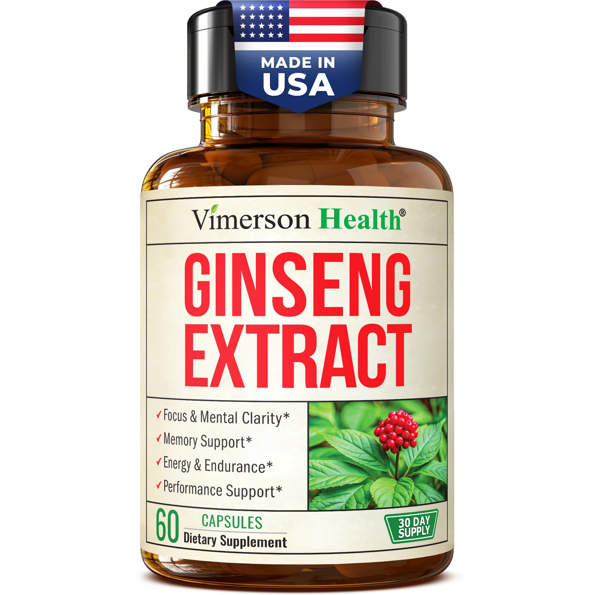 Vimerson Health Panax Ginseng cápsulas 1000mg para energía sostenida
