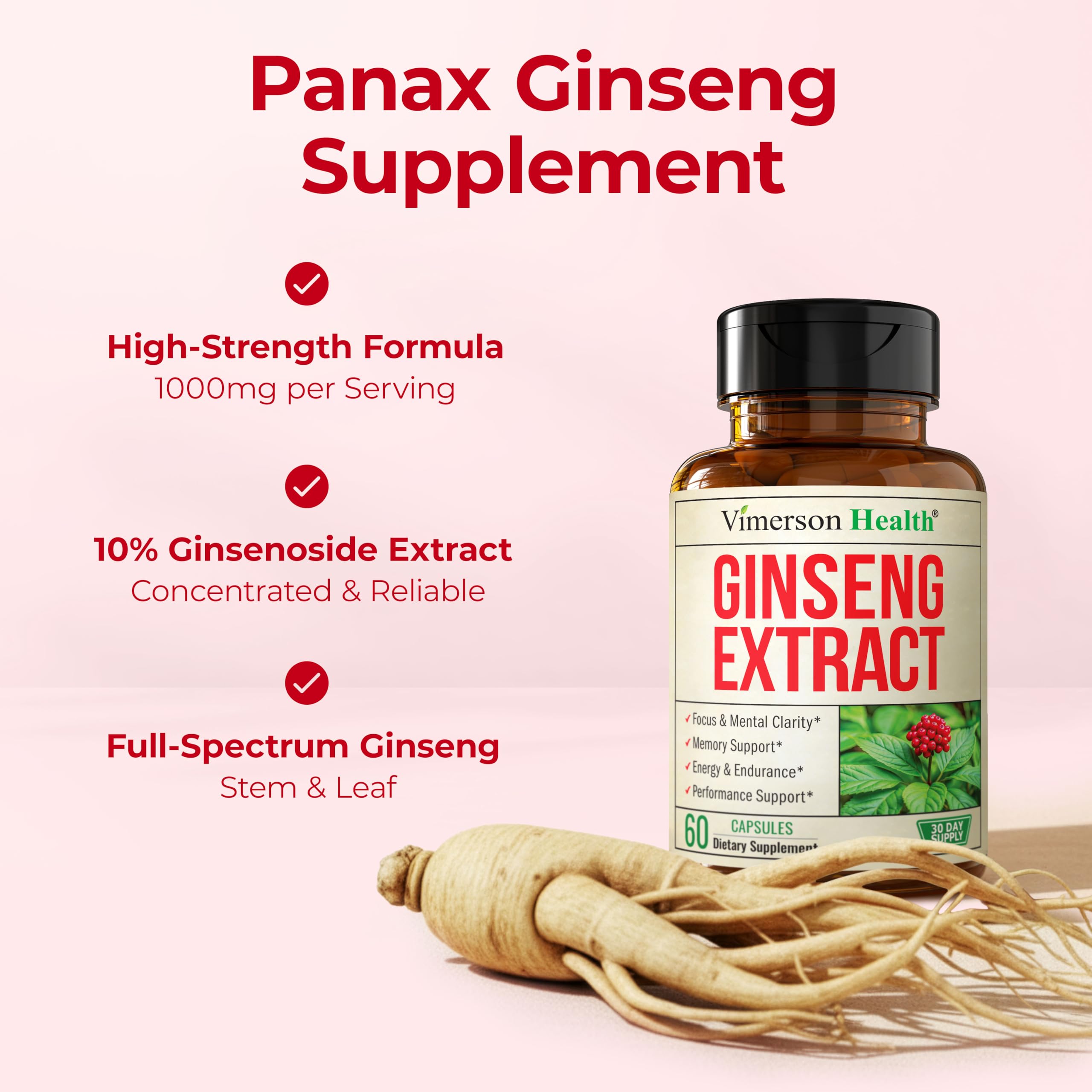 Vimerson Health Panax Ginseng dos cápsulas diarias para uso continuo
