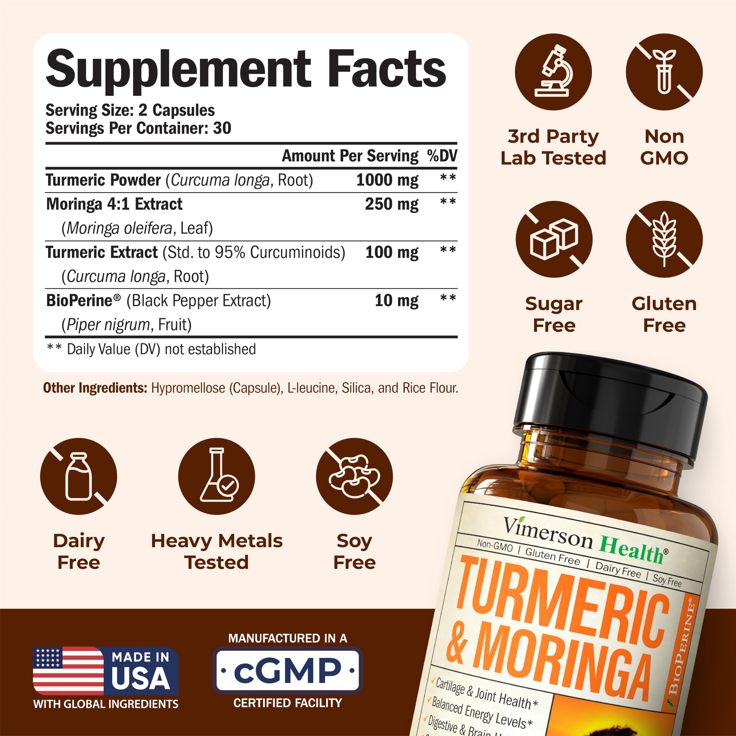 Primer plano de cápsulas Vimerson Health moringa-turmeric para comodidad